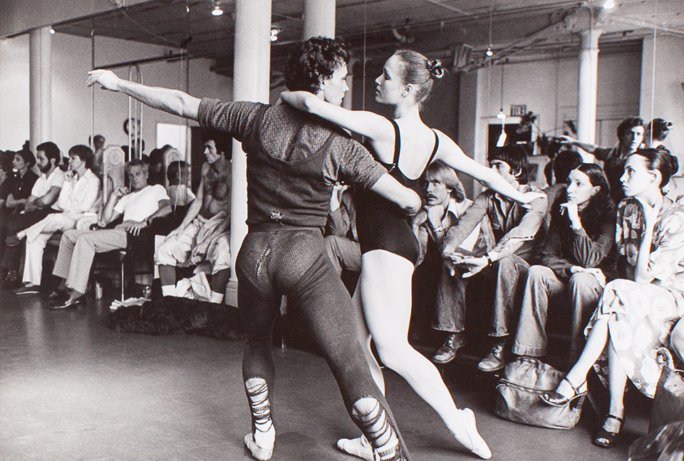 Dennis Wayne's Dancers founder Dennis Wayne in rehearsal with female dancer at the Dancers studio space in New York City, 1977 in a photograph by Steve Landis, ©steve landis 1977. All rights reserved!